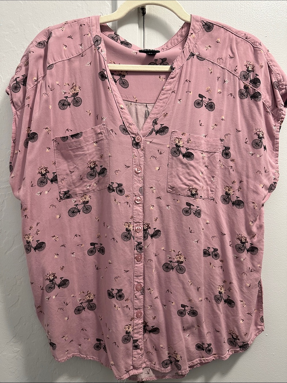 torrid Pink Bicycle Print Button-Front Blouse